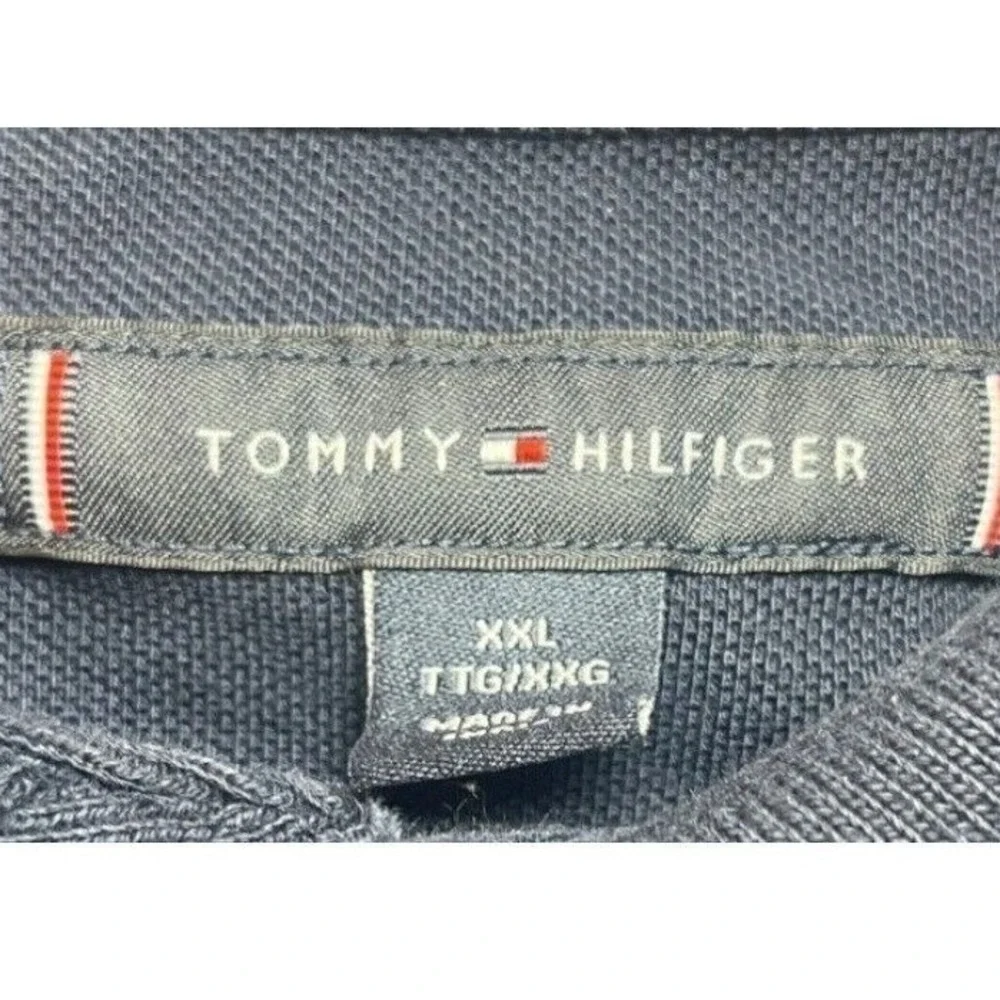 VTG Tommy Hilfiger Navy Blue Embroidered Big Logo Short Sleeve Polo Shirt‎ XXL